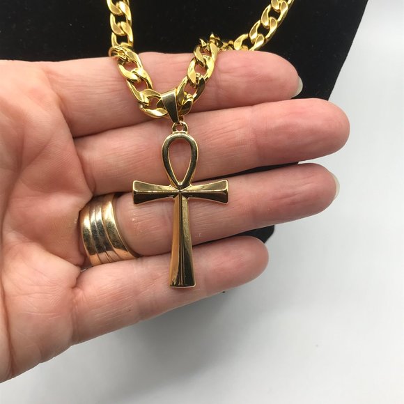 Chunky Chain Gold Stainless Steel (SS) + matching SS Cross Pendant Brand NEW - Picture 5 of 8